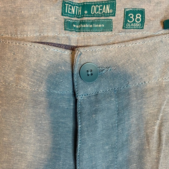 NWT Tenth and Ocean Linen Ocean Blue Flat Front Shorts - Picture 4 of 5